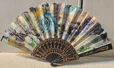 SMALL ORIENTAL FOLDING HAND FAN WITH A FLOWERS FLORAL ROSES COLORFUL DESIGN F 