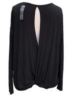 Ladies Black Top 8-10 Oversized Jersey Open Back 3/4 Sleeves Stretch Nwots