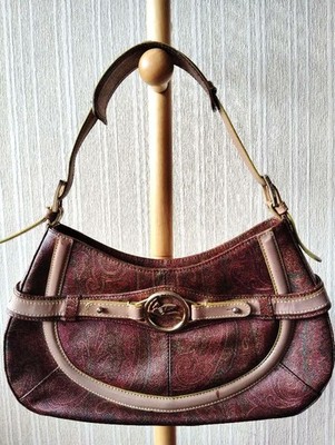 ETRO Paisley Half Moon Shoulder Bag Pegasus PVC Coated Canvas Leather Authentic