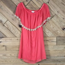 Coral Off-Shoulder Dress Crochet Trim Size M Casual Boho Style