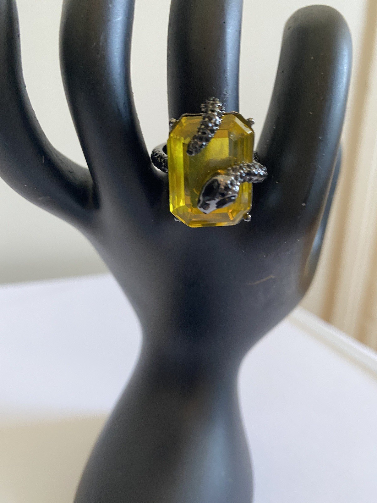 Statement Ring Emerald  Cut Yellow Stone Silver S… - image 3