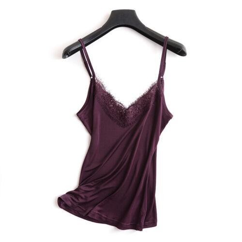 Damen Seide Unterhemd Spaghetti Top Oberteil Schlicht Trägertop Hemd Shirt DE - Bild 13 von 23