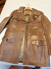 Vintage 1970s Cortefiel Leather Coat  Brown Leather Jacket w/ Belt  Size 40 
