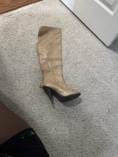 Elegant Tan Knee High Boots for Women, 4inch Heel, Zipper On The Side,