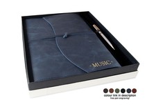 Amalfi A4 MusicManuscript Italian Leather Journal Navy Free Initial&Engraved Pen