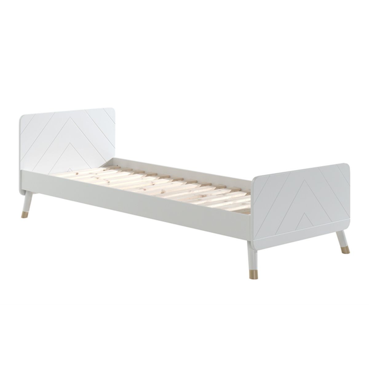 Lit enfant en bois massif Billy couchage 90x200 cm blanc lit simple un place