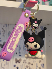 Sanrio Kuromi Clip-On Keychain w/ Purple Strap Charm, Black Pink White