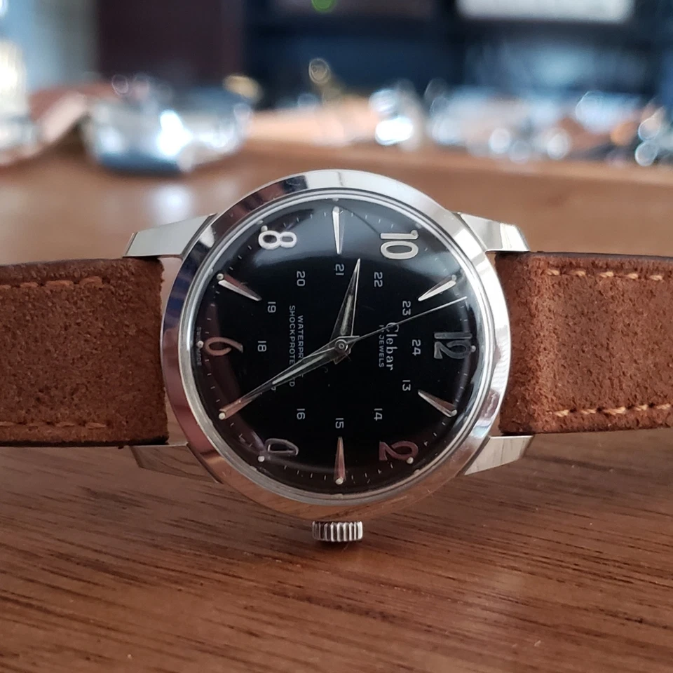 1960 Vintage Clebar Mostrador 24H Relógio Estilo Militar Todo Caixa de Aço Vento Manual - Imagem 3 de 4