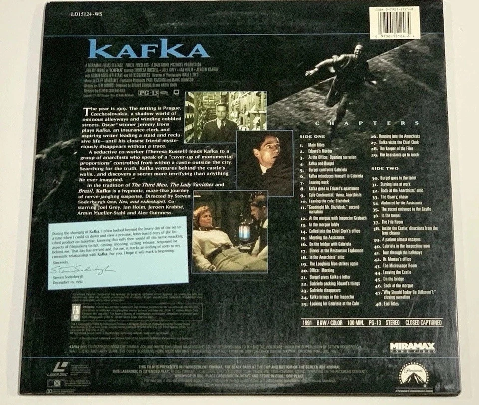 Kafka Laserdisc Widescreen Jeremy Irons Directed By Steven Sodetbergh 1993 Foto 2 de 4