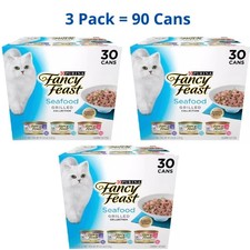 Fancy Feast All Life Stages Cat Wet Food - Grilled, Seafood, Variety Pack, 90 ct