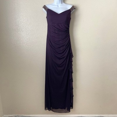 Betsy & Adam Dress Womens Size 6 Purple Beaded Empire Waist Ruched Maxi Gown  NEW | eBay