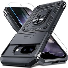 Shockproof Heavy Duty Magnetic Ring Case Tempered Glass for Google Pixel 9a