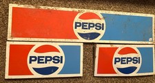 Vintage Pepsi Metal Sign Lot 48&rdquo; Rack Topper & Headers