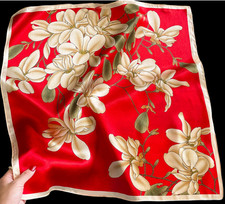 100 Silk 20" small square Scarf Women neckerchief Wrap floral beige red WY298