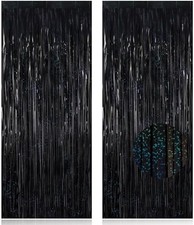 2 Pack Fringe Curtains Backdrops, Foil Fringe Curtains, Door Glitter Black