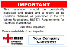 Personalised Electrical Inspection Periodic Test Label- 100 Stickers 10cm x  7cm