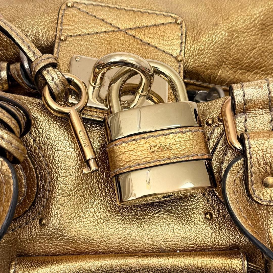 Chloe Paddington Handbag Tote Metallic Gold Leather Padlock Authentic Women's image 9