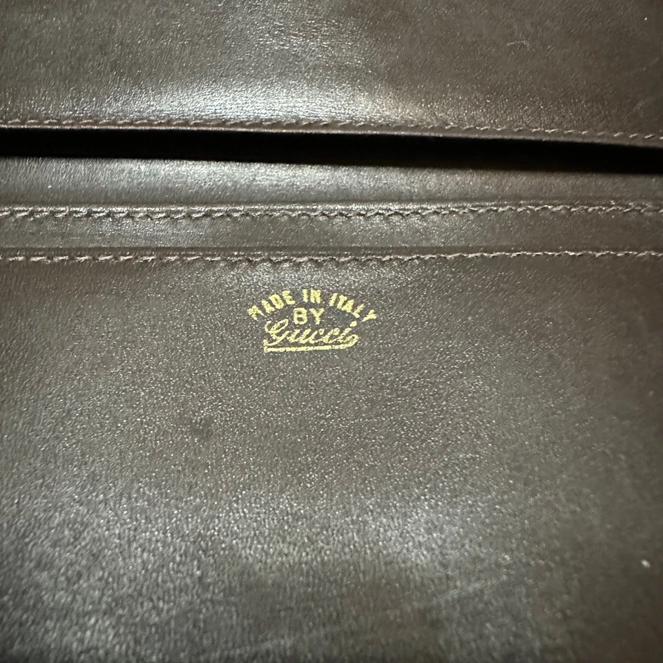 Gucci Vintage Brown Leather Envelope Wallet Clutch Made in Italy - Image 4 of 4
