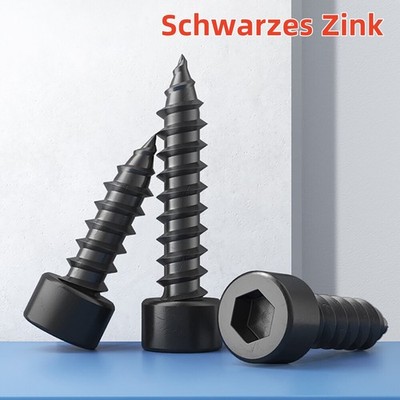 Zylinderkopfschrauben 8.8 Schwarz Stahl Innensechskant Holzschrauben M1,7 - M6