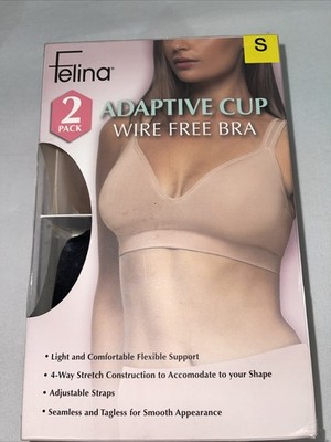 Felina Women's 2-Pack Adaptive Cup Wire Free Bra, Black/Beige, Size S