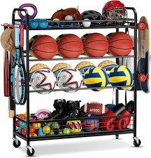 Sports Equipment Organizer Rolling Ball Storage Bin with Hooks