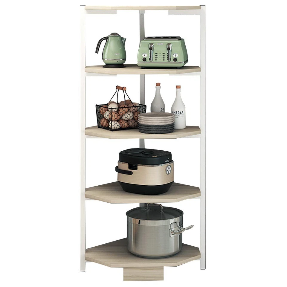 Scaffale Angolare 5 Ripiani Metallo Legno Libreria Angolo Multiuso 40x120 Bianco - Immagine 4 di 4