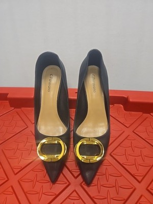 C Buckle Pointed Toe Pumps (Olivia)  Size 38/ 7.5 Black Heels