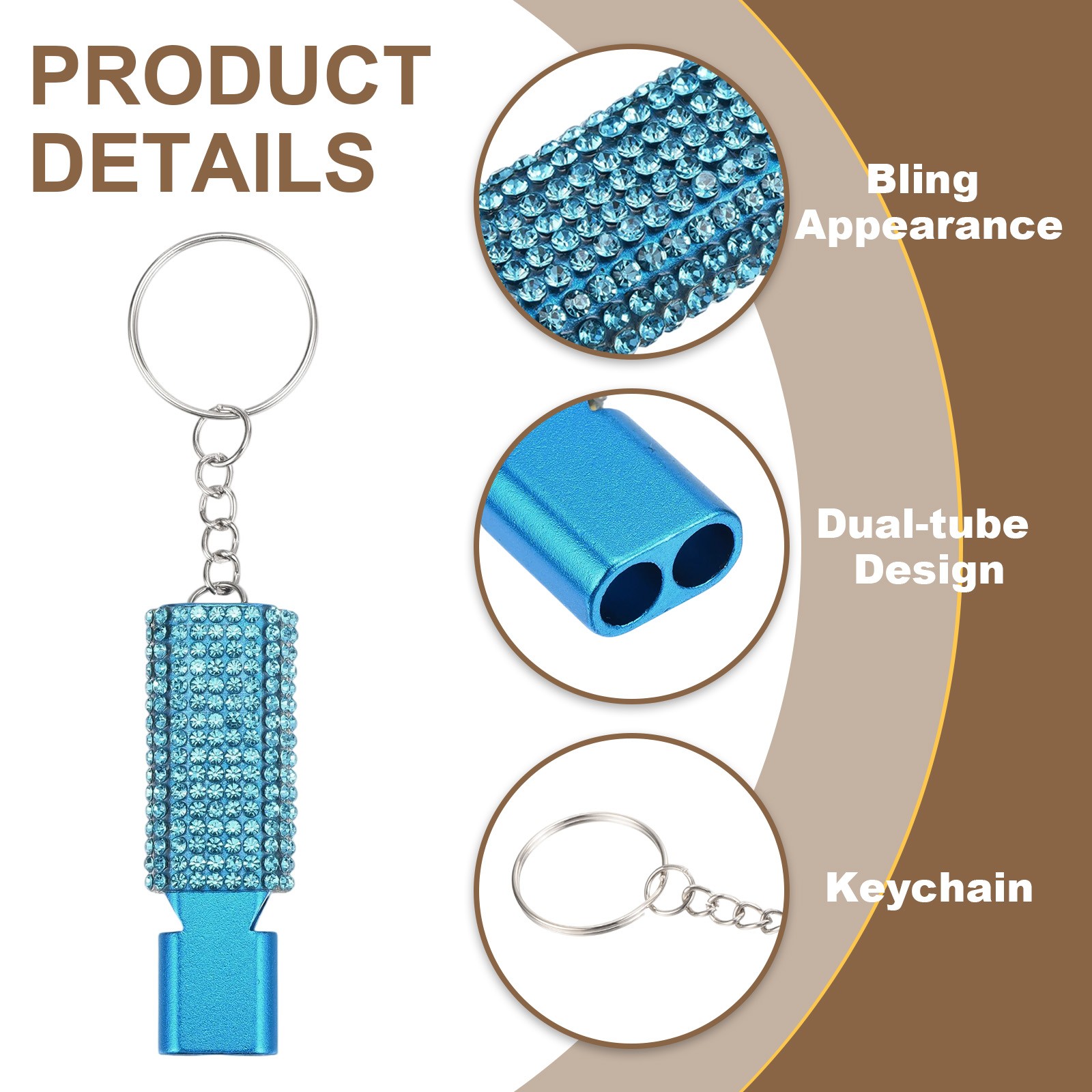 Emergency Whistle with Keychain, 2Pcs Bling Safety Whistles, Lake Blue