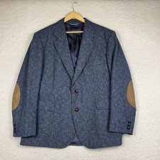 Vintage Pendleton Wool Tweed Sport Coat Blue Blazer Leather Elbow Patches USA