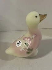 VTG Fenton Burmese Uranium Duck Glows Green. 3in By  3 1/2 Very Small Chip Shown