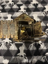 Vintage Copper Tin Music Box Barn W/ Revolving Coach Car WORKS King Of The Road