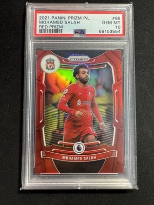2021-22 Panini Prizm Premier League Mohamed Salah Red Prizm /199 #88 PSA 10