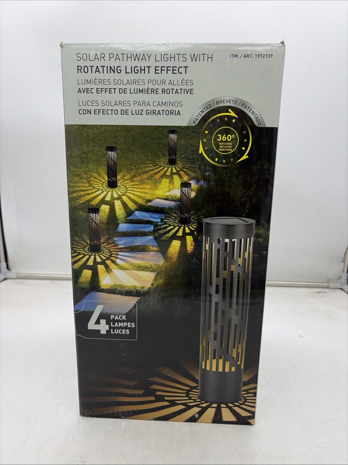 Testrite 4-Pack Solar Bollard Rotating Pathway Light, Steel Bollard Lights
