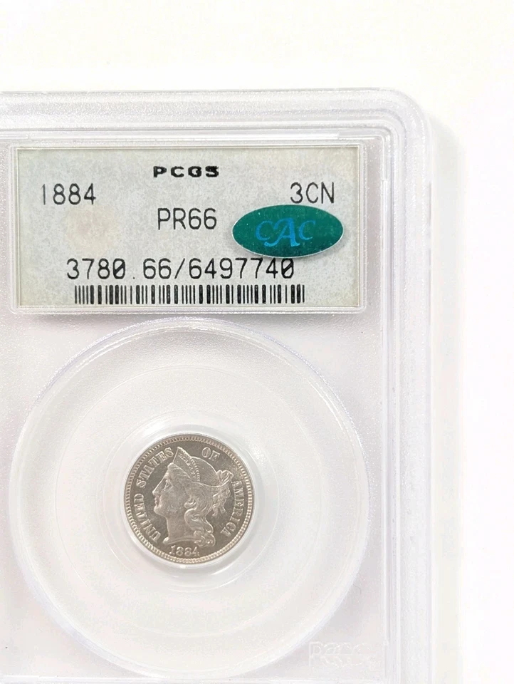 1884 Three Cent Nickel 3CN PCGS PR66 Green CAC Vintage OGH Holder PQ+ - Image 2 of 4