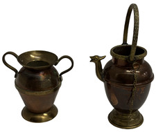 Copper water jug and pitcher with brass sprout - dollhouse miniature - ITALY