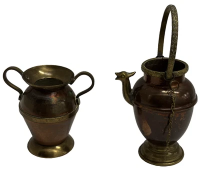 Mini copper water jug & pitcher with brass sprout - dollhouse miniature - ITALY! - Photo 1/4