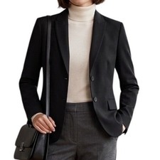 Calvin Klein Womens Black Two Button Tailored Blazer Jacket Size 6 Professional