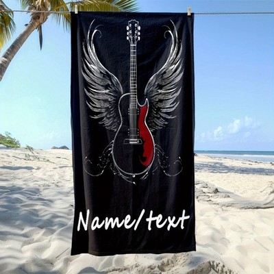 Personalized Guitar Beach Towel Featuring Wings - Soft, Highly Absorbent Micro