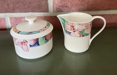 Vintage Mikasa Japan Exotic Garden Creamer & Sugar Set with Lid Excellent