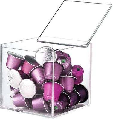Coffee Pod Holder with Lid, 5 X 5 Inch Acrylic Storage Box for Nespresso Vertuol