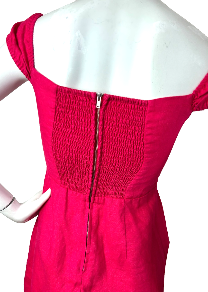 Reformation Gavina Linen Mini Dress Size 4 Hot Pink Smocked Back Zip  Sweetheart | eBay