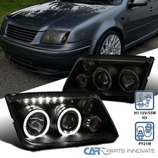 Fit 99-05 Jetta Bora Mk4 Halo Black Smoke Projector Headlights W Built-in Fog Fit 99-05 Jetta Bora Mk4 Halo Black Smoke Projector Headlights W Built-in Fog