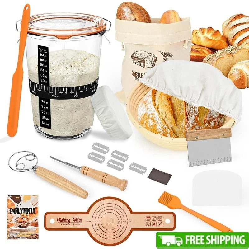 Sourdough Starter Kit W/ Jar Proofing Basket Baking Tools Set Bread Supplies New