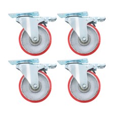 4 Pack 4 Inch Polyurethane Heavy Duty Swivel Caster Wheels With Brake Galvanized