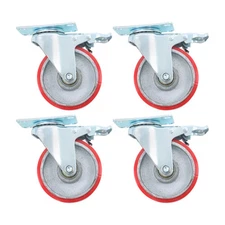 4 Pack 4 Inch Polyurethane Heavy Duty Swivel Caster Wheels With Brake Galvanized