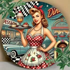 8x8" Round Tin Metal Signs Vintage Pin-Up Art Sign - Diner Decoration for Home,
