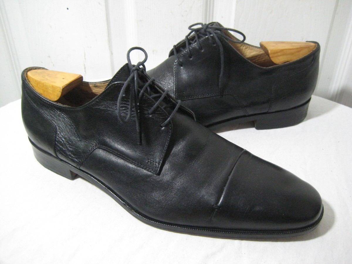 Mercanti Fiorentini Black Leather Cap Toe Oxford Shoes Men display picture 1