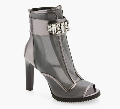 Karl Lagerfeld Paris Blayze Peep Toe Bootie Women Size 8.5 Silver/Grey New