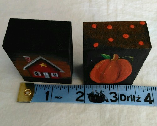 Folk Art Hand Made Hand Painted Tiny Halloween Fall Decorative Wooden Blocks - Picture 3 of 8