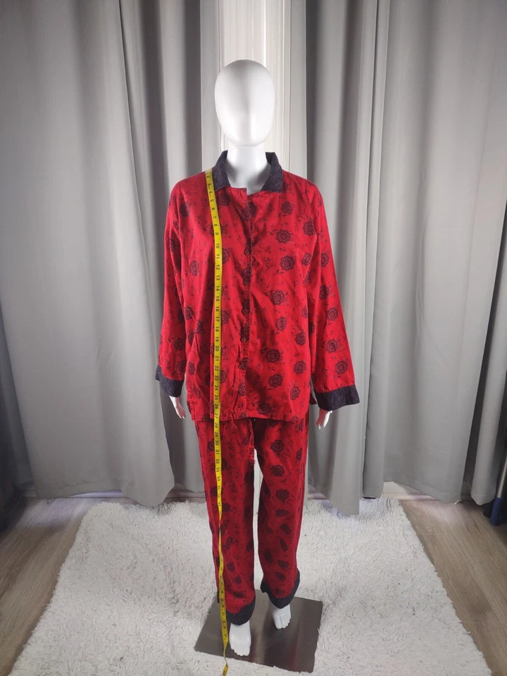 Acogedor pijama rojo 100 % algodón con patrón de rosas Nautica, conjunto de salón ropa de dormir talla L Foto 2 de 4